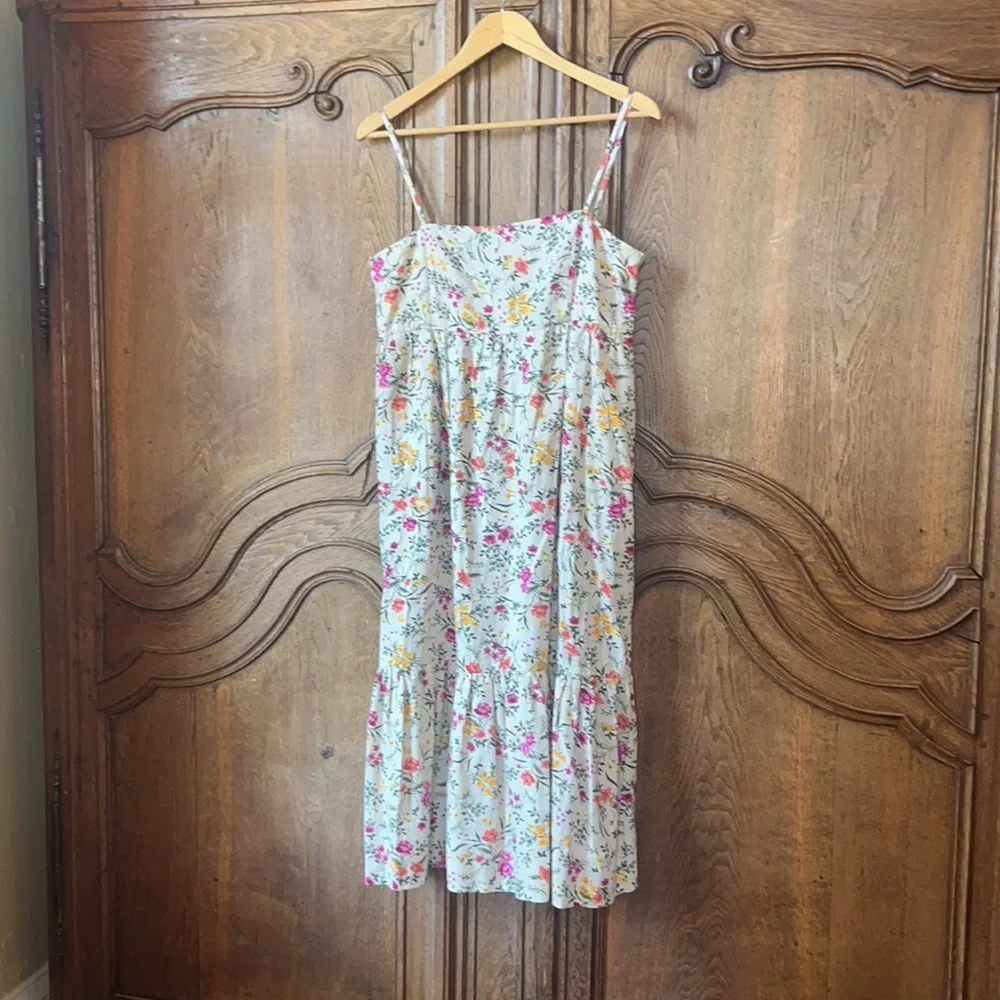 NEW Chelsea & Violet beige pink floral sleeveless linen blend dress - Picture 3 of 14